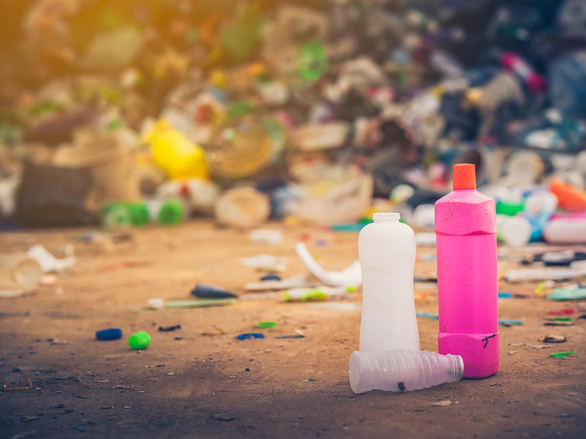 Various plastic waste in a variety of colors awaiting recycling